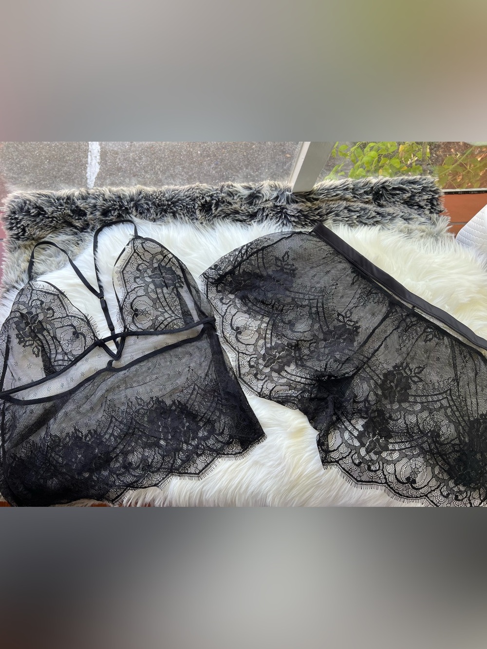 aerie Black Lace Sheer Pajama Set